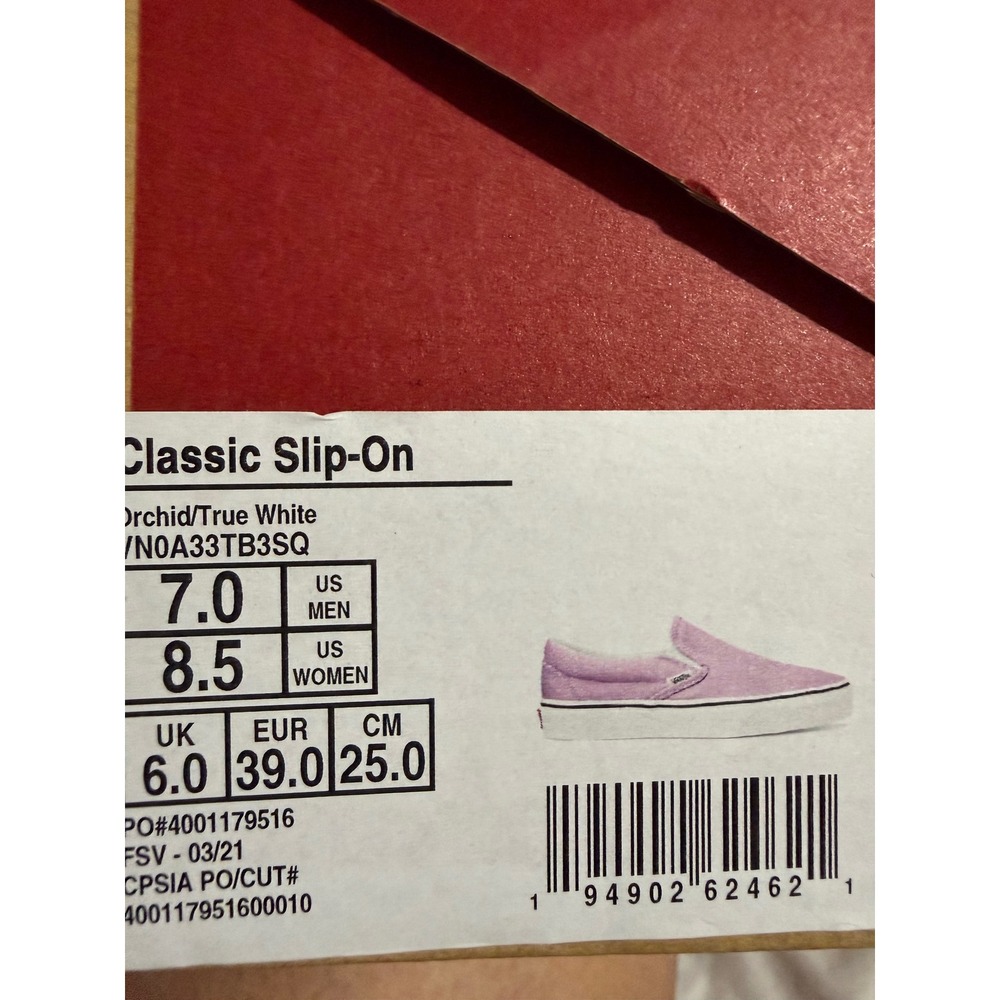 Vans Classic Slip-On Orchid True White Canvas Sneakers Mens 7 Womens 8.5
